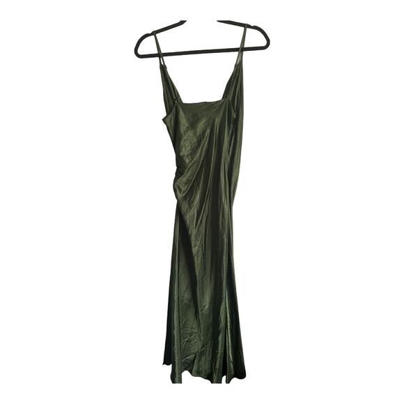 Zara Green Midi Slip Dress Size Small Side Slit Holiday Party 100% Viscose - Picture 2 of 6